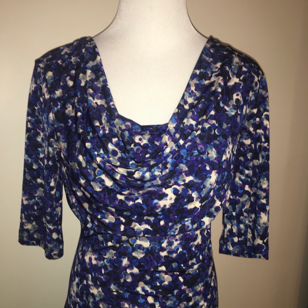 Midi Dress with ruching on left side, peri-blue colors